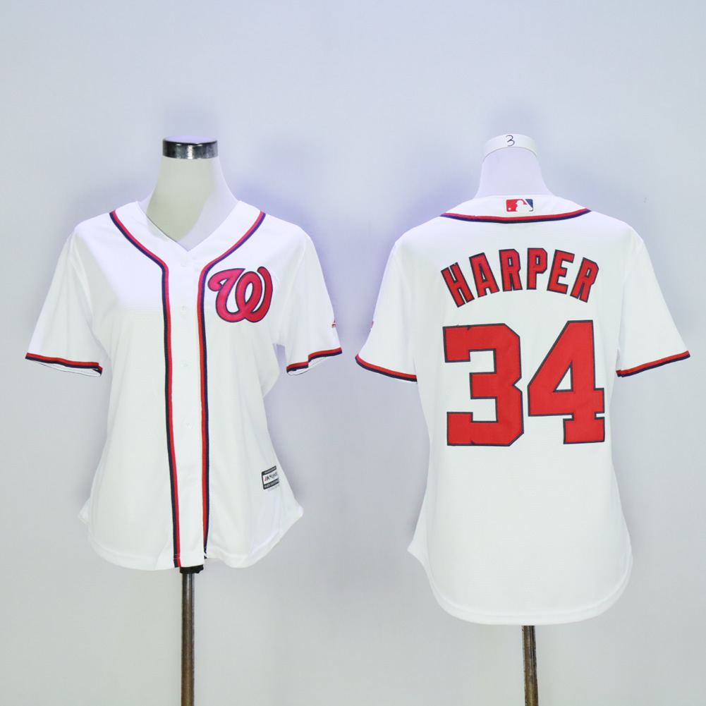 Women Washington Nationals #34 Harper White MLB Jerseys->women mlb jersey->Women Jersey